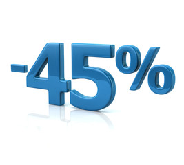 3d illustration of forty-five percent discount in blue letters on white background