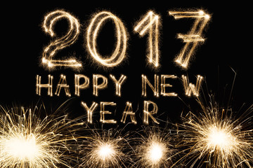 New year font sparkler numbers on black background