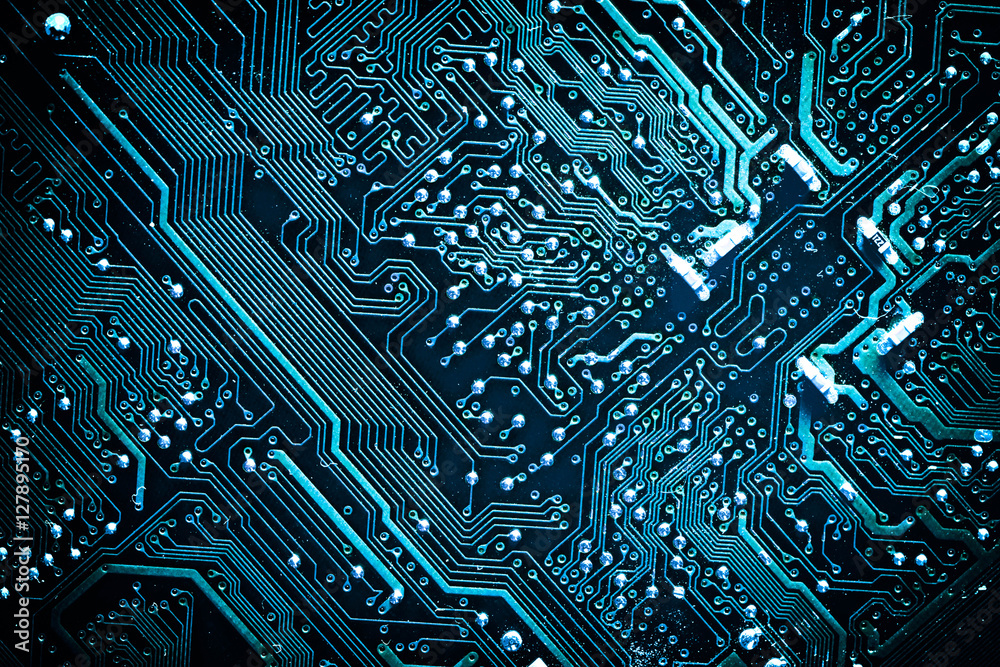 Wall mural circuit board. electronic computer hardware technology. motherboard digital chip. tech science backg