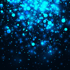 Obraz na płótnie Canvas Vector blue glowing light glitter abstract background. Magic glow light effect. Star burst with sparkles on black background. New year banner template