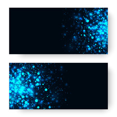 Vector blue glowing light glitter abstract background. Magic glow light effect. Star burst with sparkles on black background. Christmas or new year banners set