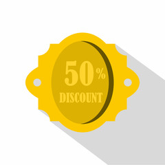Golden sale label 50 percent off discount icon. Flat illustration of sale label 50 percent off discount icon vector icon for web isolated on white background
