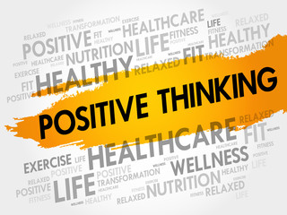 Positive thinking word cloud collage, health concept background