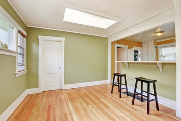 U-shaped kitchen room interior with bar stools