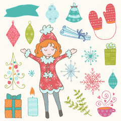 Winter hand drawn elements collection