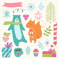 Winter hand drawn elements collection