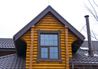 Vintage window on wooden wall close up