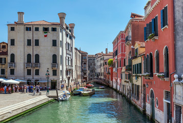 scenic canal with colorful ancient houses, Venice, Italy