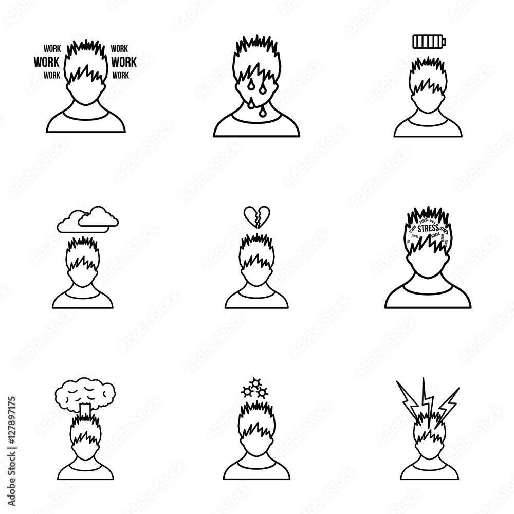 Poster emotions types icons set. outline illustration of 9 emotions types vector icons for web - Posters