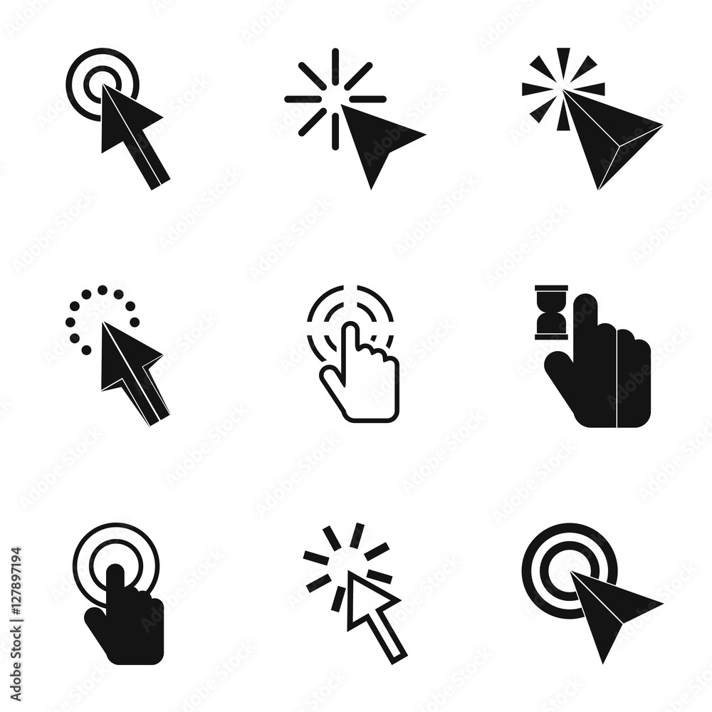 Poster pointer icons set. simple illustration of 9 pointer vector icons for web