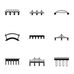Facility for crossing river icons set. Simple illustration of 9 facility for crossing river vector icons for web