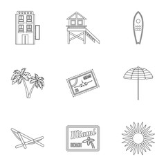 City Miami icons set. Outline illustration of 9 city Miami vector icons for web