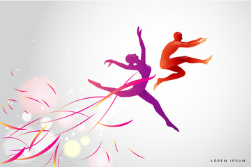 The motion of humans. silhouette of a jumping man and girl. suit