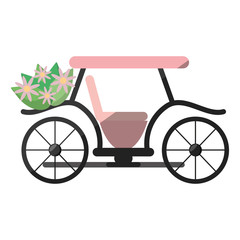 Fototapeta na wymiar pink marriage carriage with bucket flowers vector illustration eps 10