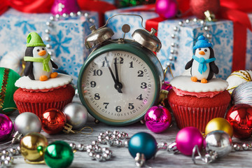 Christmas cupcakes with colored decorations