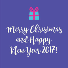 Cute purple Merry Christmas and Happy New Year greeting card