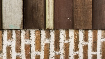 Brick and  Old wood background, old wood and Brick texture vinta