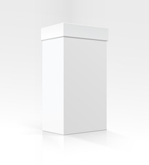 Vector Blank White Vertical Rectangular Carton box in Perspective for package design Close up Isolated on White Background