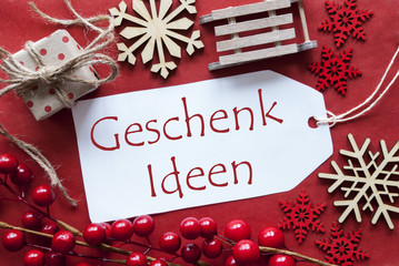 Fototapeta na wymiar Label With Christmas Decoration, Geschenk Ideen Means Gift Ideas