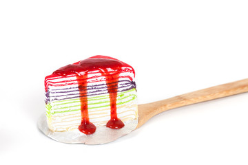 colorful crape cake on white background with Selective