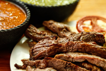 Beef fajitas with sauces