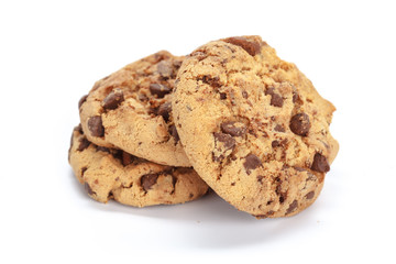 Chocolate chip cookie on white