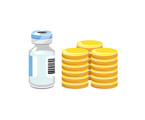 Vector image of coins and a vial/phial/small bottle