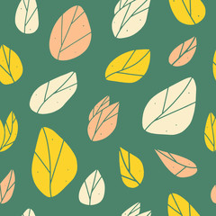 Colorful leaves seamless pattern. Hand drawn floral vector background. Surface design