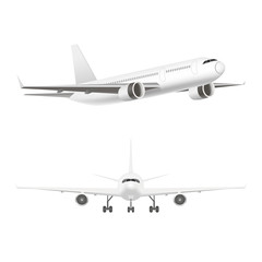 White Jet Airplane in the Air Set. Vector