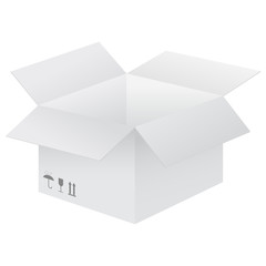 White cardboard box. Open package