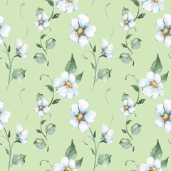 White flowers. Watercolor floral pattern. Seamless hand drawn background 4