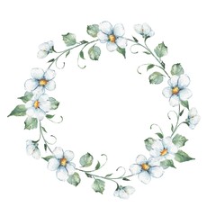White flowers. Watercolor floral wreath. Hand drawn element for design. Round frame 2