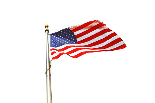 Large U.S. Flag "Old Glory" blowing in a wind isolated on white background