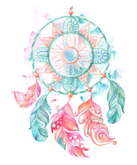 Watercolor dream catcher with feathers - 127901149
