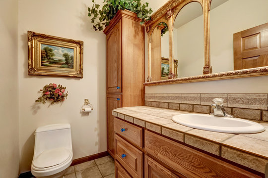 Bathroom vanity cabinet with vintage style mirror