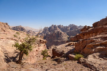 Fototapeta premium wild landscape of rock mountains in Petra, Jordan