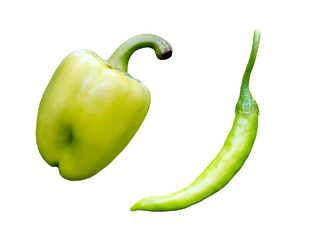 Green pepper close-up isolated on white background. Peppers and sweet peppers cut out from the background