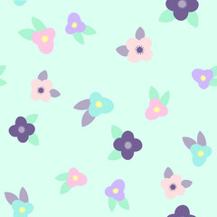 Cute purple, pink, blue flowers background.