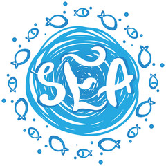 Vector illustration of a circle sea frame with simple text 