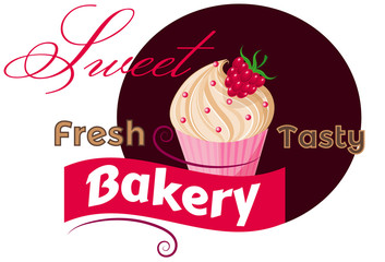 Vintage label with Fresh strawberry Cupcake