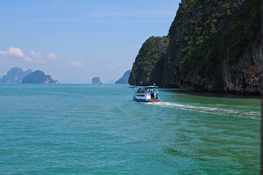 landscape view of the amazing sea island / A landscape view of the amazing sea island and tourist ship in Thailand Phuket 
