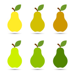 Pear icon set vector, color flat fruit collection.