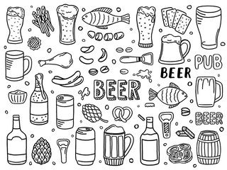 set of hand drawn beer doodles