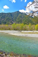 Azusa river in spring, Nagano, Japan
