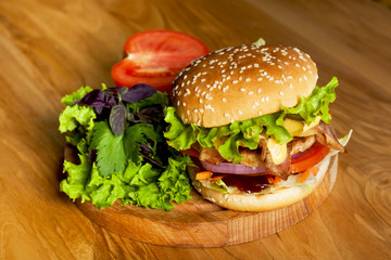 A delicious burger with bacon