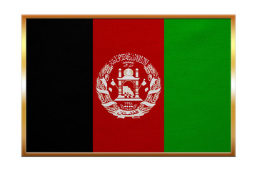 Flag of Afghanistan golden frame, fabric texture