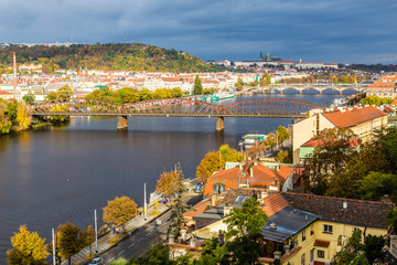 Fototapeta na wymiar Vltava River And Prague Castle-Prague,Czech Rep.