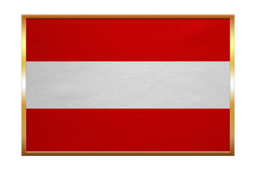 Fototapeta premium Flag of Austria , golden frame, fabric texture