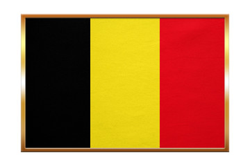 Flag of Belgium , golden frame, fabric texture