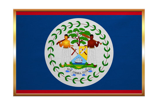 Flag of Belize , golden frame, fabric texture